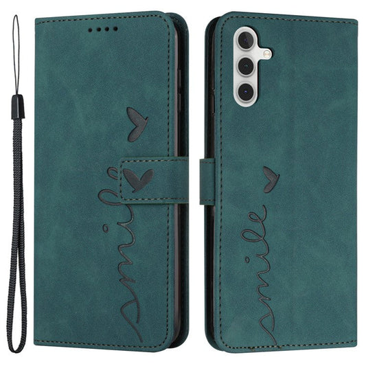 For Samsung Galaxy M55 5G / C55 5G / F55 5G Phone Case Love Heart Imprinted Skin-Touch PU Leather Shell - Green