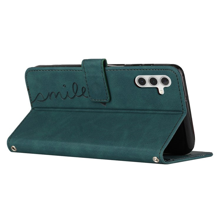 For Samsung Galaxy M55 5G / C55 5G / F55 5G Phone Case Love Heart Imprinted Skin-Touch PU Leather Shell - Green