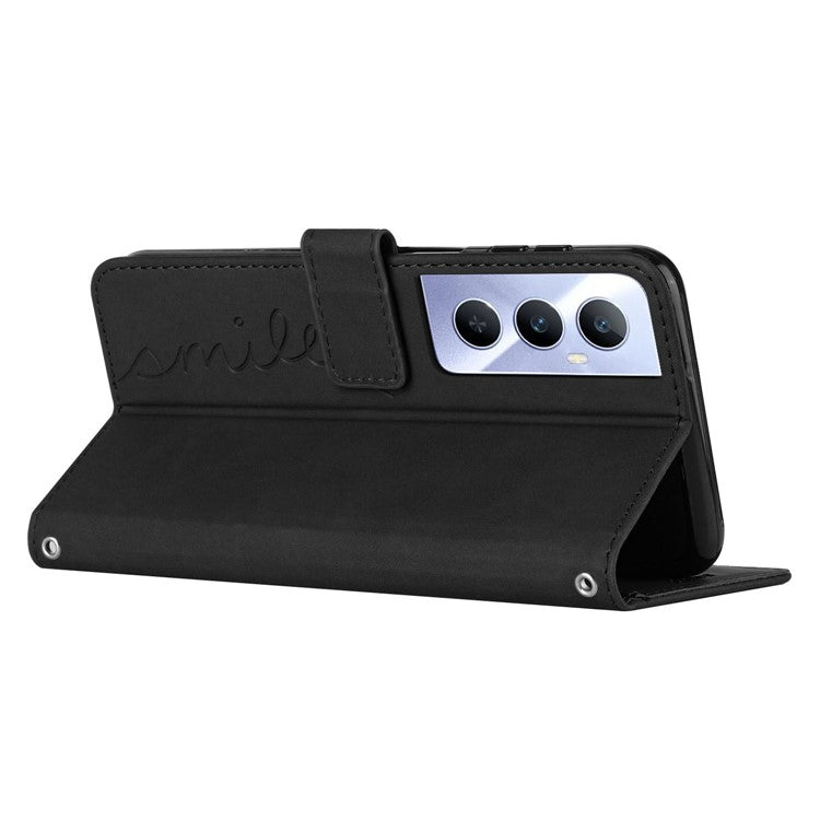 For Realme C65 4G Wallet Case Love Heart Imprinted Skin-Touch Feeling Leather Cover - Black