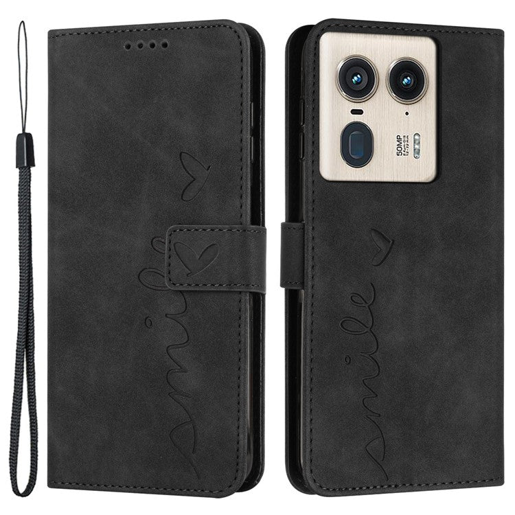 For Motorola Edge 50 Ultra 5G / Moto X50 Ultra 5G Case Wallet Stand Leather Cover Love Heart Imprinted - Black