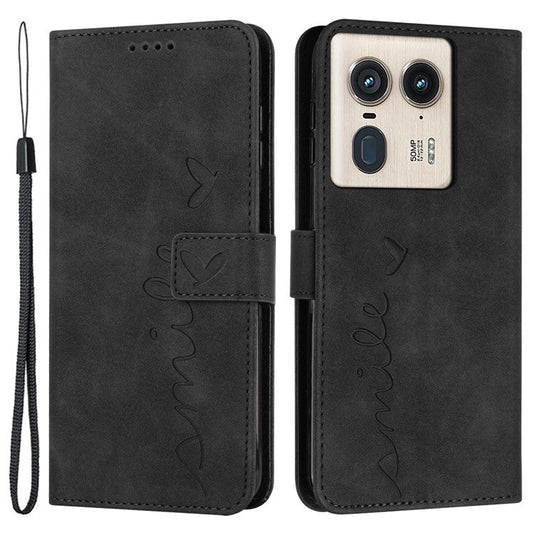 For Motorola Edge 50 Ultra 5G / Moto X50 Ultra 5G Case Wallet Stand Leather Cover Love Heart Imprinted - Black