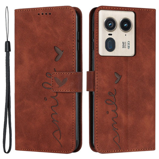 For Motorola Edge 50 Ultra 5G / Moto X50 Ultra 5G Case Wallet Stand Leather Cover Love Heart Imprinted - Brown