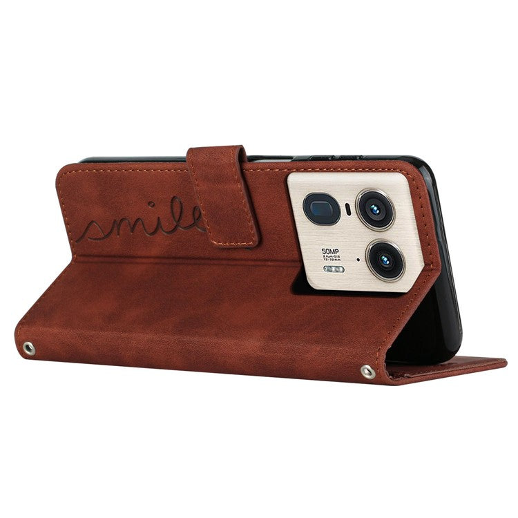 For Motorola Edge 50 Ultra 5G / Moto X50 Ultra 5G Case Wallet Stand Leather Cover Love Heart Imprinted - Brown