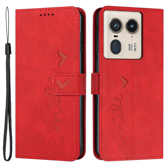 For Motorola Edge 50 Ultra 5G / Moto X50 Ultra 5G Case Wallet Stand Leather Cover Love Heart Imprinted - Red