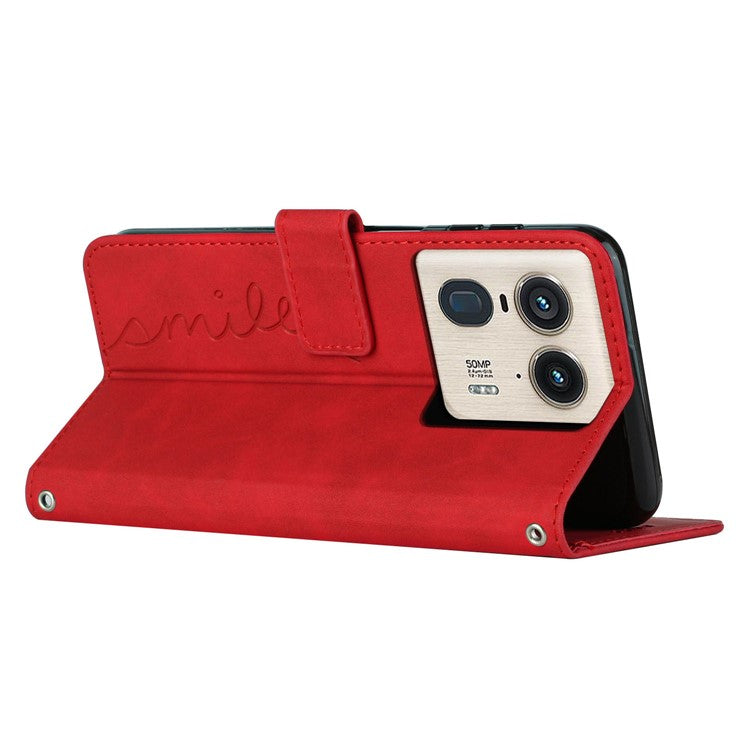 For Motorola Edge 50 Ultra 5G / Moto X50 Ultra 5G Case Wallet Stand Leather Cover Love Heart Imprinted - Red