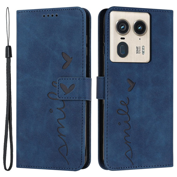 For Motorola Edge 50 Ultra 5G / Moto X50 Ultra 5G Case Wallet Stand Leather Cover Love Heart Imprinted - Sapphire