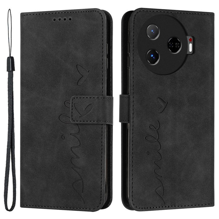 For TECNO Camon 30 Pro 5G Case Wallet Love Heart Leather Phone Cover - Black