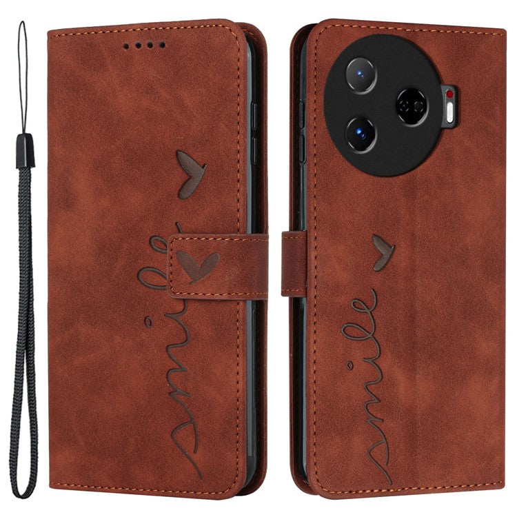 For TECNO Camon 30 Pro 5G Case Wallet Love Heart Leather Phone Cover - Brown