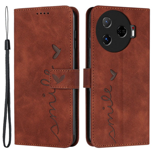 For TECNO Camon 30 Pro 5G Case Wallet Love Heart Leather Phone Cover - Brown