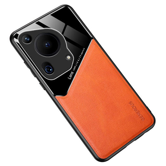 For Huawei Pura 70 Ultra Case PU+TPU+PC Anti-Drop Phone Cover Support Magnetic Car Mount - Orange