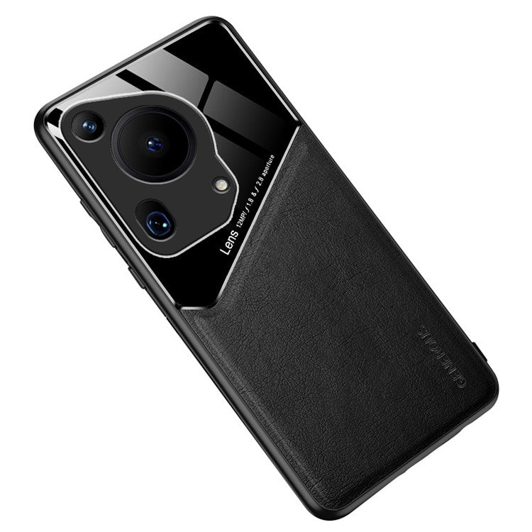 For Huawei Pura 70 Ultra Case PU+TPU+PC Anti-drop Phone Cover Support Magnetic Car Mount - Black