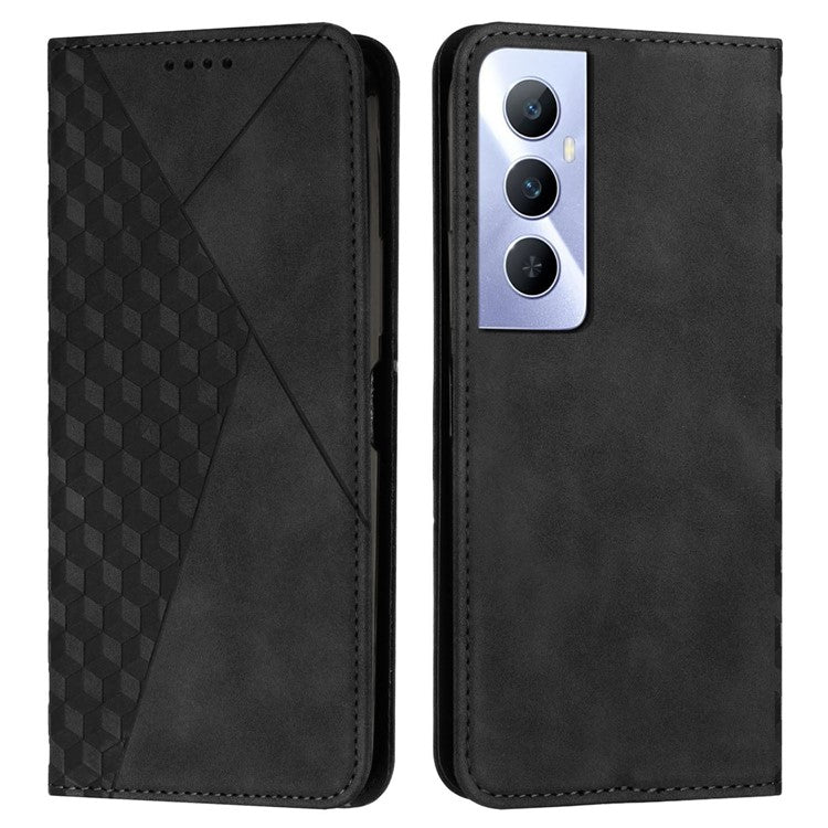 For Realme C65 4G Phone Case PU Leather Magnetic Closing Phone Stand Cover - Black