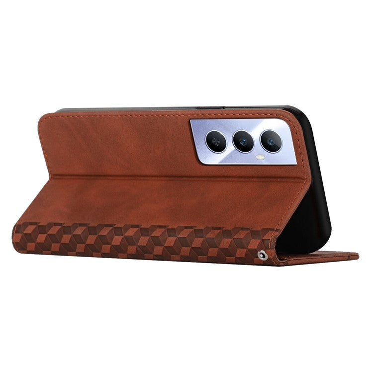 For Realme C65 4G Phone Case PU Leather Magnetic Closing Phone Stand Cover - Brown