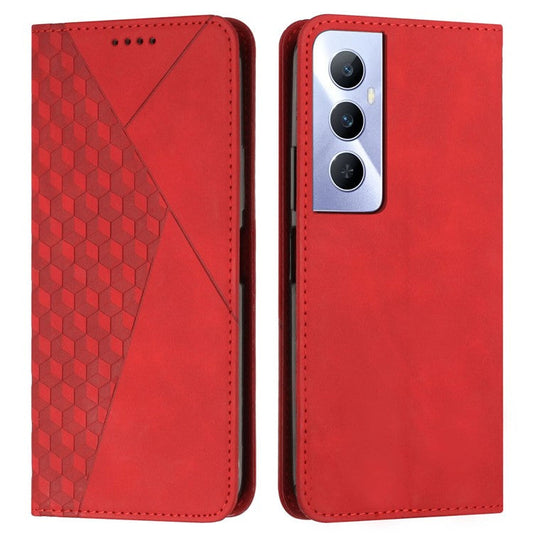 For Realme C65 4G Phone Case PU Leather Magnetic Closing Phone Stand Cover - Red