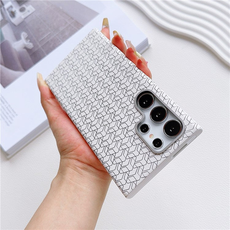 For Samsung Galaxy S24 Ultra Case Leather+TPU Phone Cover Geometric Pattern Design - White