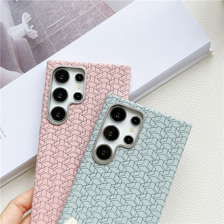 For Samsung Galaxy S24 Ultra Case Leather+TPU Phone Cover Geometric Pattern Design - White