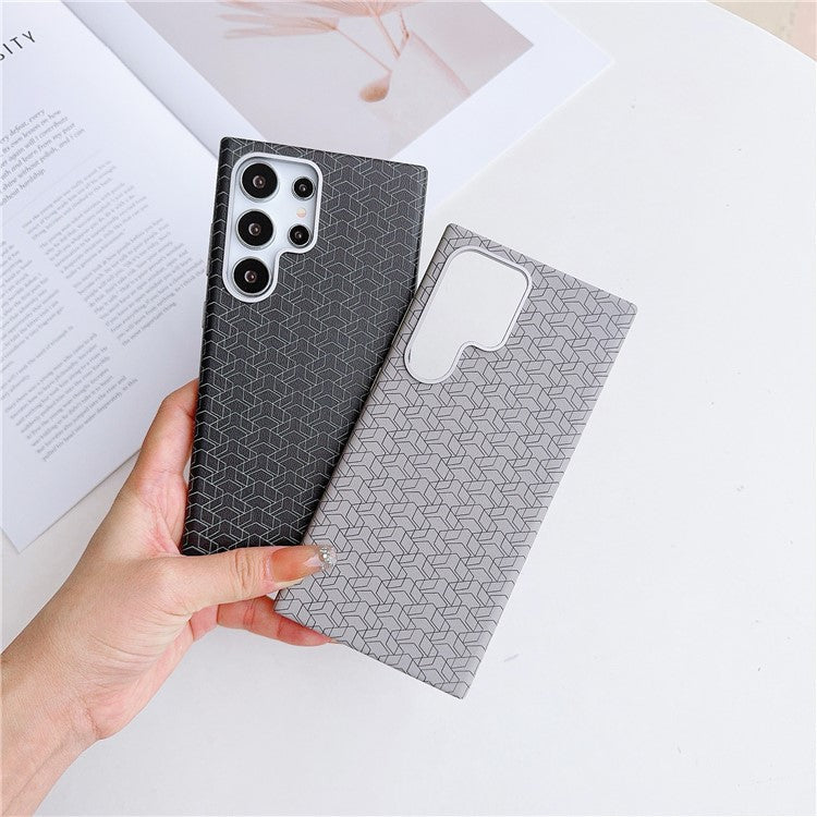 For Samsung Galaxy S24 Ultra Case Leather+TPU Phone Cover Geometric Pattern Design - White