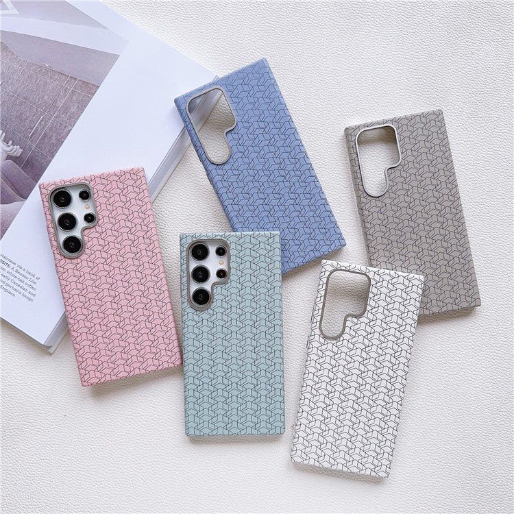 For Samsung Galaxy S24 Ultra Case Leather+TPU Phone Cover Geometric Pattern Design - White