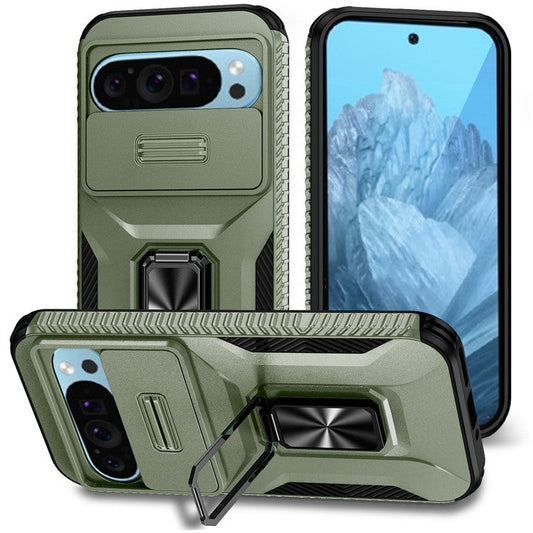 For Google Pixel 9 / Pixel 9 Pro Kickstand Case TPU+PC Phone Cover Support Magnetic Car Mount - Green