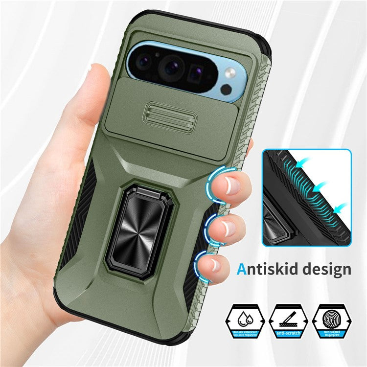 For Google Pixel 9 / Pixel 9 Pro Kickstand Case TPU+PC Phone Cover Support Magnetic Car Mount - Green