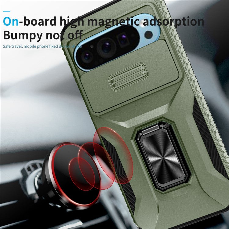 For Google Pixel 9 / Pixel 9 Pro Kickstand Case TPU+PC Phone Cover Support Magnetic Car Mount - Green