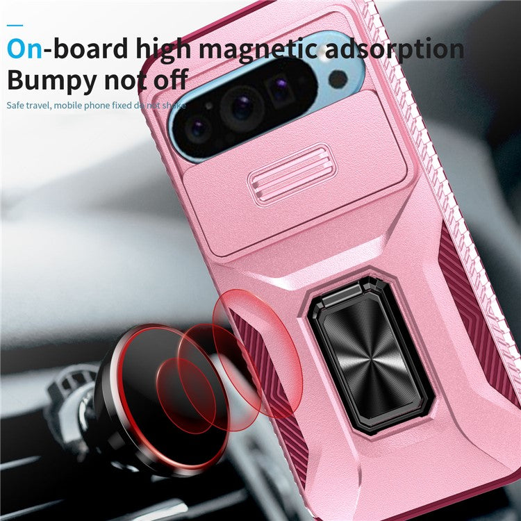 For Google Pixel 9 / Pixel 9 Pro Kickstand Case TPU+PC Phone Cover Support Magnetic Car Mount - Pink+Wine Red