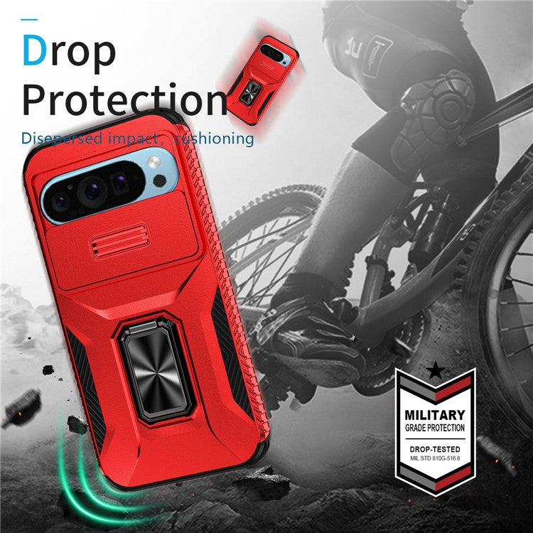 For Google Pixel 9 / Pixel 9 Pro Kickstand Case TPU+PC Phone Cover Support Magnetic Car Mount - Red