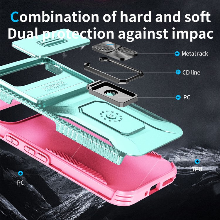 For Google Pixel 9 / Pixel 9 Pro Kickstand Case TPU+PC Phone Cover Support Magnetic Car Mount - Grey Green+Pink