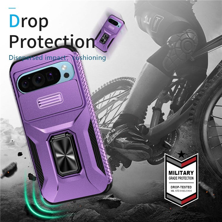 For Google Pixel 9 / Pixel 9 Pro Kickstand Case TPU+PC Phone Cover Support Magnetic Car Mount - Purple