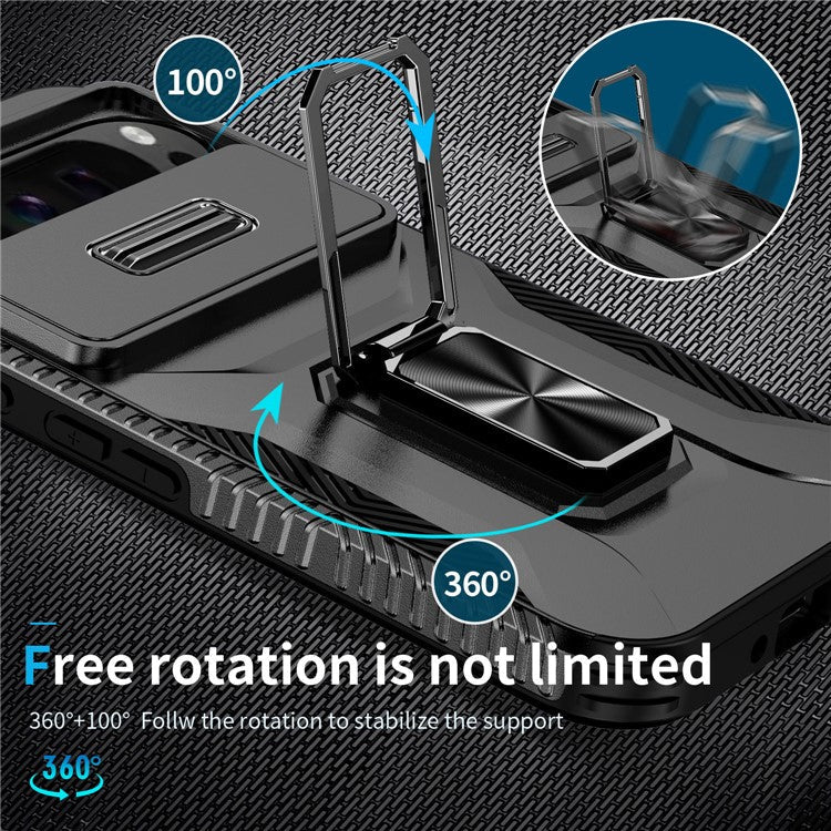 For Google Pixel 9 Pro XL Case TPU+PC Ring Kickstand Phone Cover with Lens Guard - Black