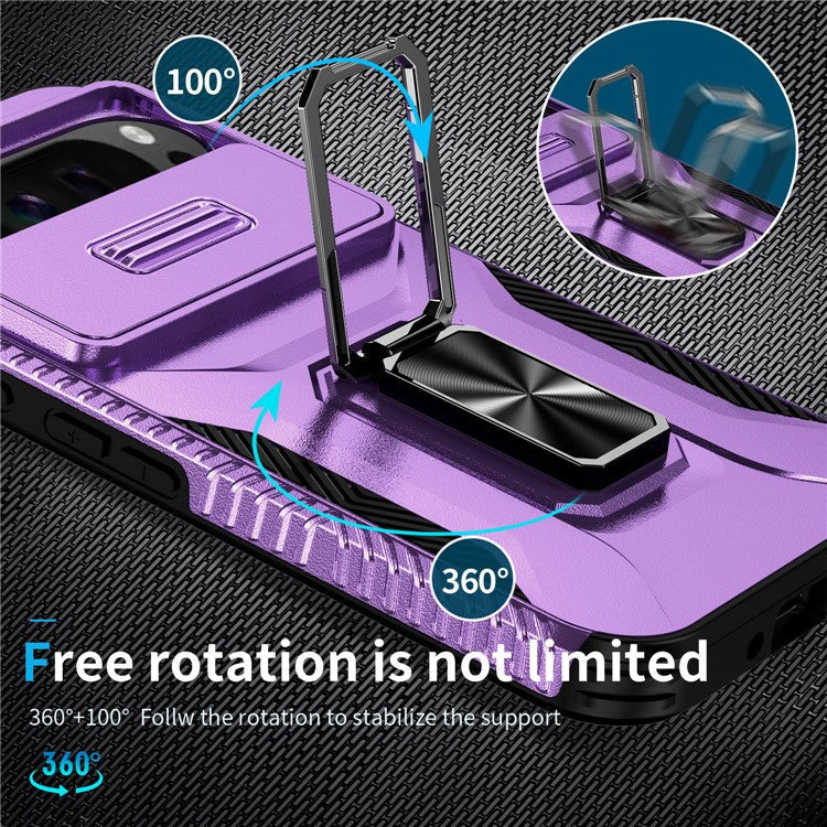 For Google Pixel 9 Pro XL Case TPU+PC Ring Kickstand Phone Cover with Lens Guard - Purple