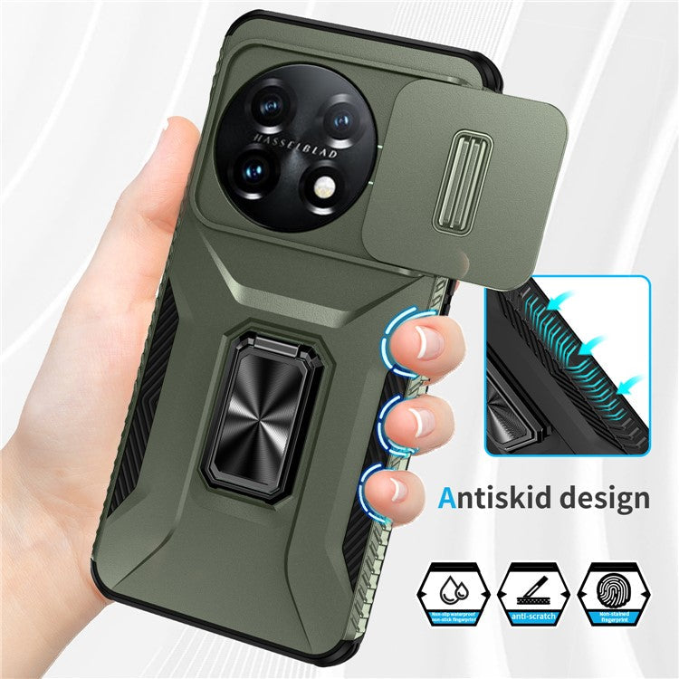 For OnePlus 11 5G Case TPU+PC Ring Kickstand Lens Lid Phone Cover - Green