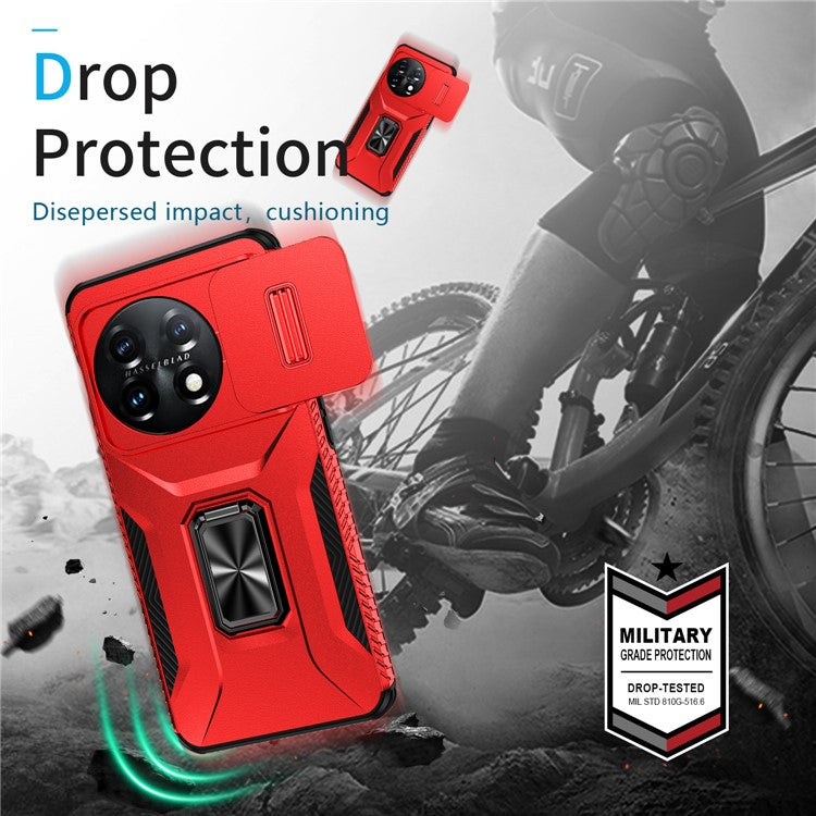 For OnePlus 11 5G Case TPU+PC Ring Kickstand Lens Lid Phone Cover - Red