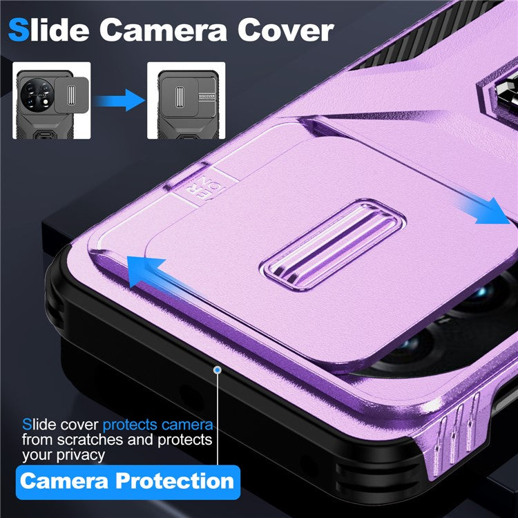 For OnePlus 11 5G Case TPU+PC Ring Kickstand Lens Lid Phone Cover - Purple