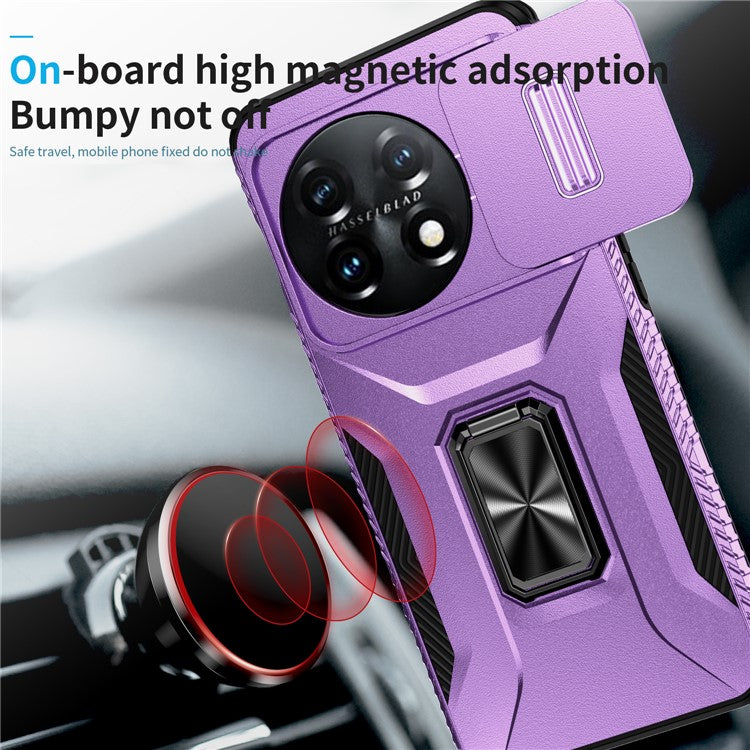 For OnePlus 11 5G Case TPU+PC Ring Kickstand Lens Lid Phone Cover - Purple