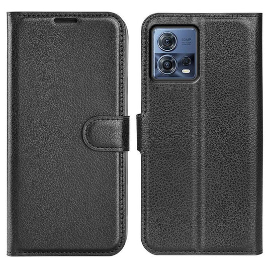 For Motorola Moto S30 Pro 5G / Edge 30 Fusion 5G Litchi Texture Full Protection PU Leather Folio Flip Cover Wallet Stand Phone Cover - Black