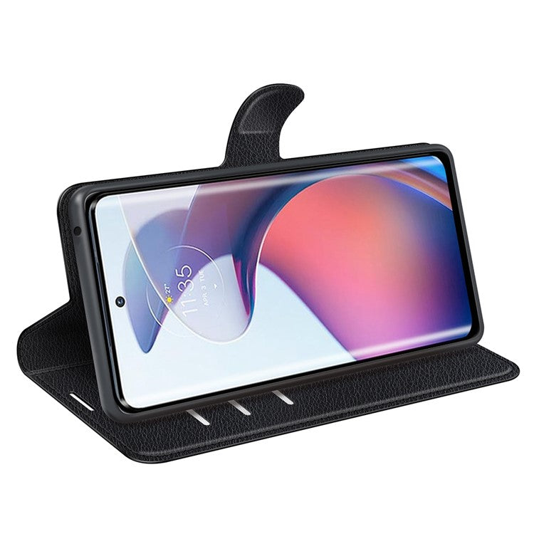 For Motorola Moto S30 Pro 5G / Edge 30 Fusion 5G Litchi Texture Full Protection PU Leather Folio Flip Cover Wallet Stand Phone Cover - Black