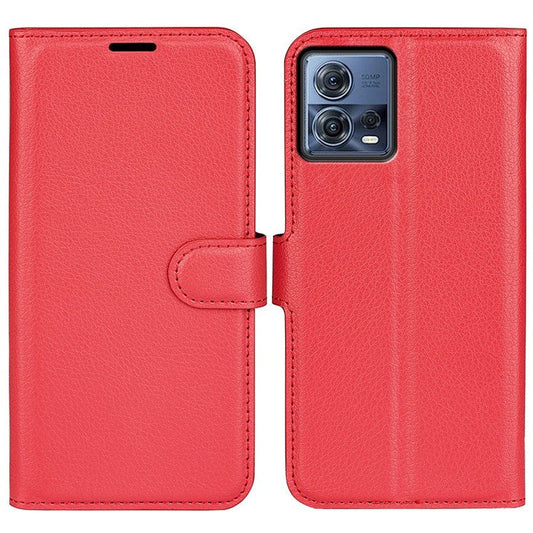 For Motorola Moto S30 Pro 5G / Edge 30 Fusion 5G Litchi Texture Full Protection PU Leather Folio Flip Cover Wallet Stand Phone Cover - Red