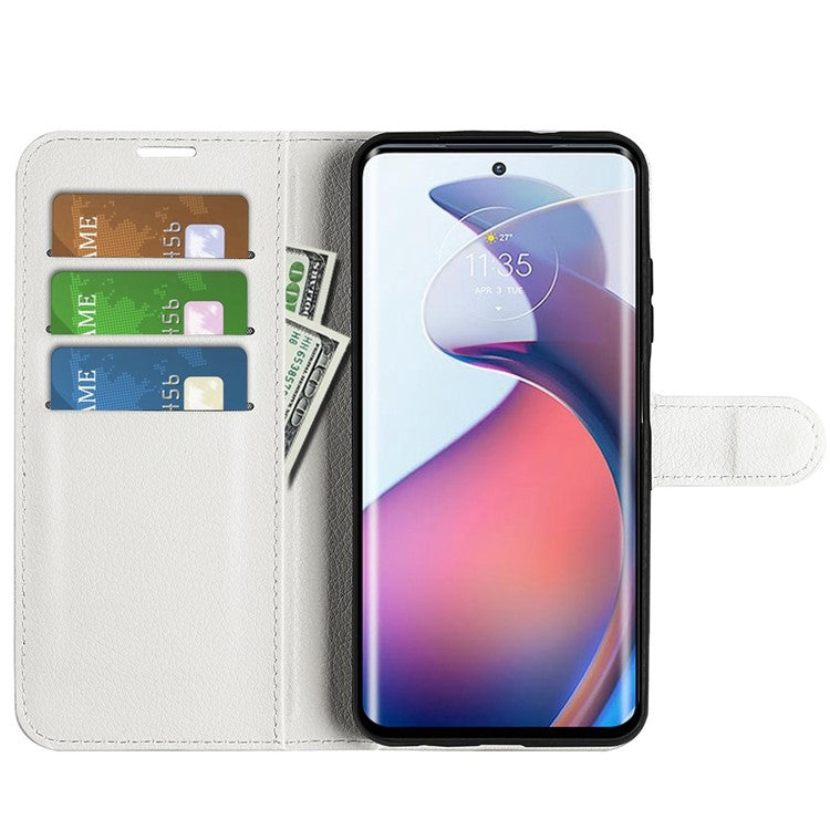 For Motorola Moto S30 Pro 5G / Edge 30 Fusion 5G Litchi Texture Full Protection PU Leather Folio Flip Cover Wallet Stand Phone Cover - White