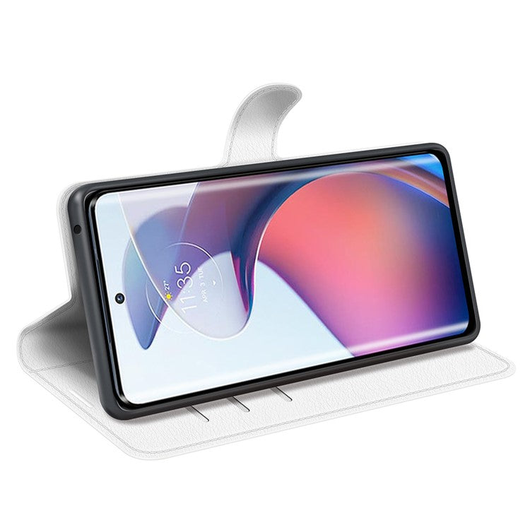 For Motorola Moto S30 Pro 5G / Edge 30 Fusion 5G Litchi Texture Full Protection PU Leather Folio Flip Cover Wallet Stand Phone Cover - White