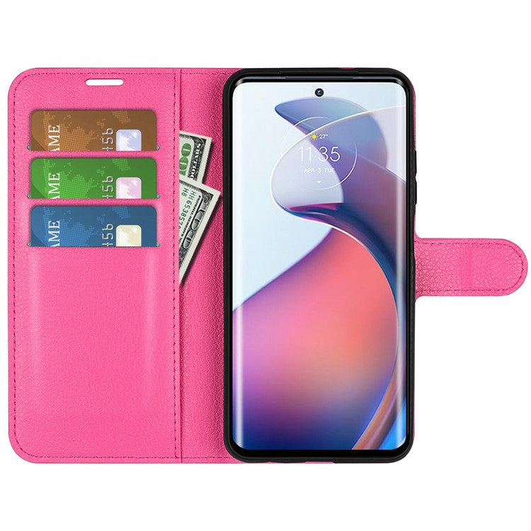 For Motorola Moto S30 Pro 5G / Edge 30 Fusion 5G Litchi Texture Full Protection PU Leather Folio Flip Cover Wallet Stand Phone Cover - Rose