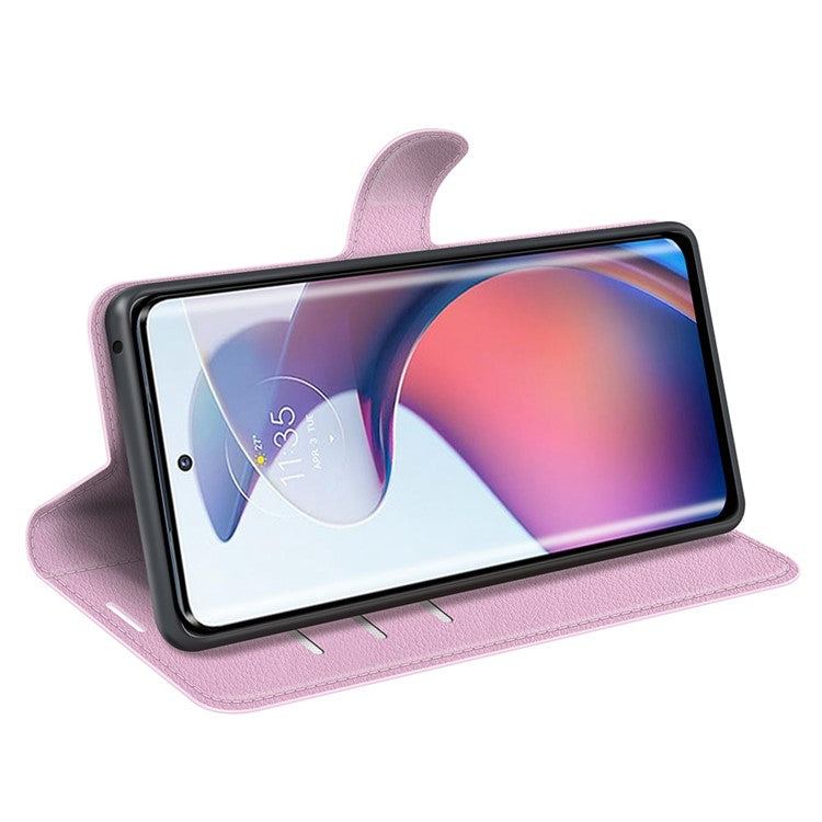 For Motorola Moto S30 Pro 5G / Edge 30 Fusion 5G Litchi Texture Full Protection PU Leather Folio Flip Cover Wallet Stand Phone Cover - Pink