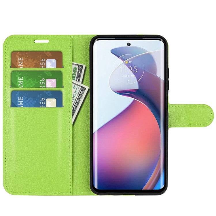 For Motorola Moto S30 Pro 5G / Edge 30 Fusion 5G Litchi Texture Full Protection PU Leather Folio Flip Cover Wallet Stand Phone Cover - Green