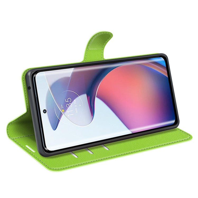 For Motorola Moto S30 Pro 5G / Edge 30 Fusion 5G Litchi Texture Full Protection PU Leather Folio Flip Cover Wallet Stand Phone Cover - Green