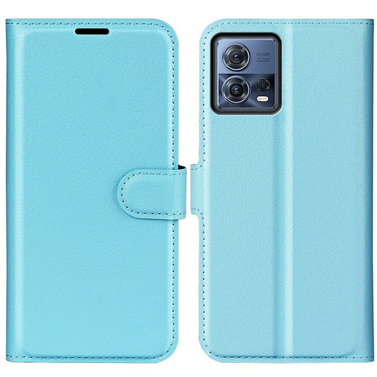 For Motorola Moto S30 Pro 5G / Edge 30 Fusion 5G Litchi Texture Full Protection PU Leather Folio Flip Cover Wallet Stand Phone Cover - Blue