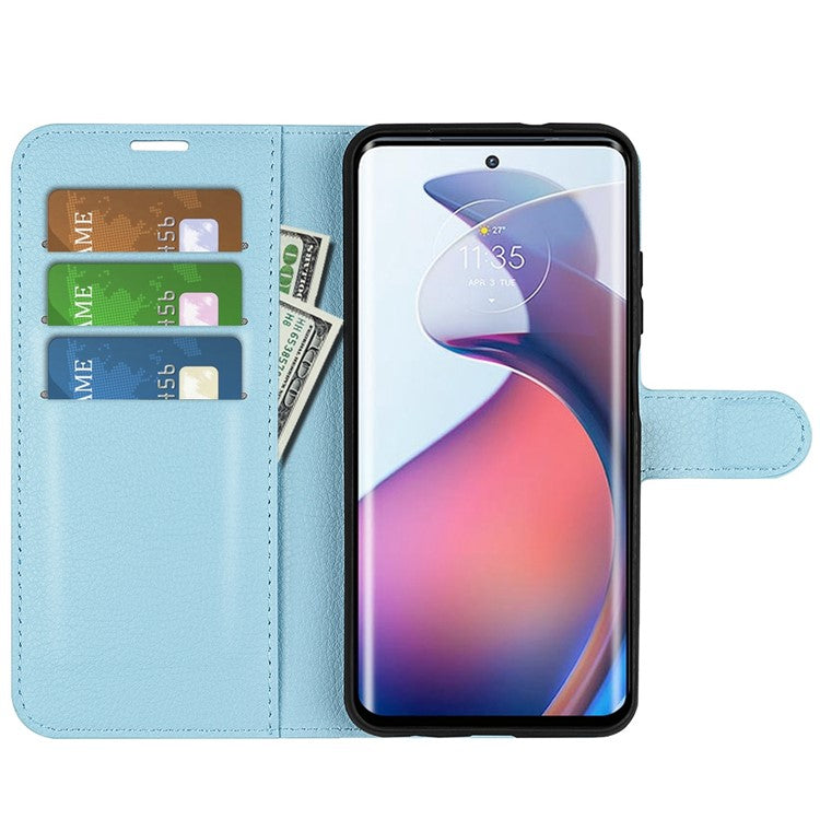 For Motorola Moto S30 Pro 5G / Edge 30 Fusion 5G Litchi Texture Full Protection PU Leather Folio Flip Cover Wallet Stand Phone Cover - Blue