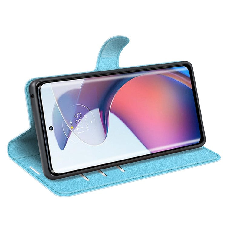 For Motorola Moto S30 Pro 5G / Edge 30 Fusion 5G Litchi Texture Full Protection PU Leather Folio Flip Cover Wallet Stand Phone Cover - Blue