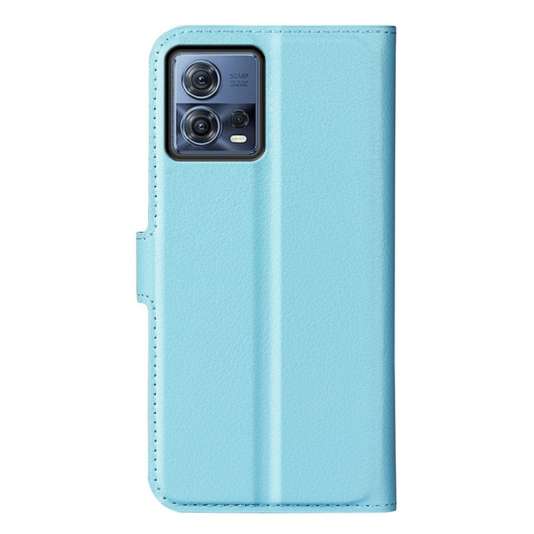 For Motorola Moto S30 Pro 5G / Edge 30 Fusion 5G Litchi Texture Full Protection PU Leather Folio Flip Cover Wallet Stand Phone Cover - Blue