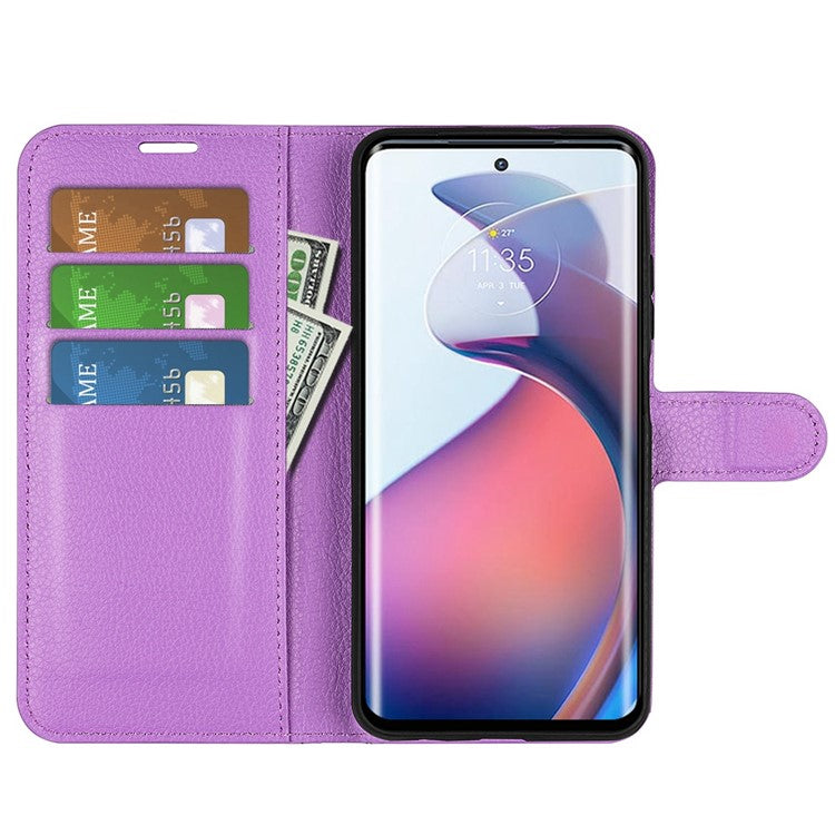 For Motorola Moto S30 Pro 5G / Edge 30 Fusion 5G Litchi Texture Full Protection PU Leather Folio Flip Cover Wallet Stand Phone Cover - Purple