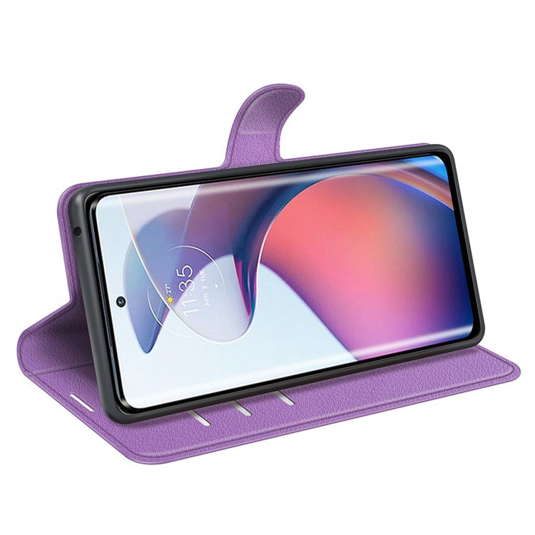 For Motorola Moto S30 Pro 5G / Edge 30 Fusion 5G Litchi Texture Full Protection PU Leather Folio Flip Cover Wallet Stand Phone Cover - Purple